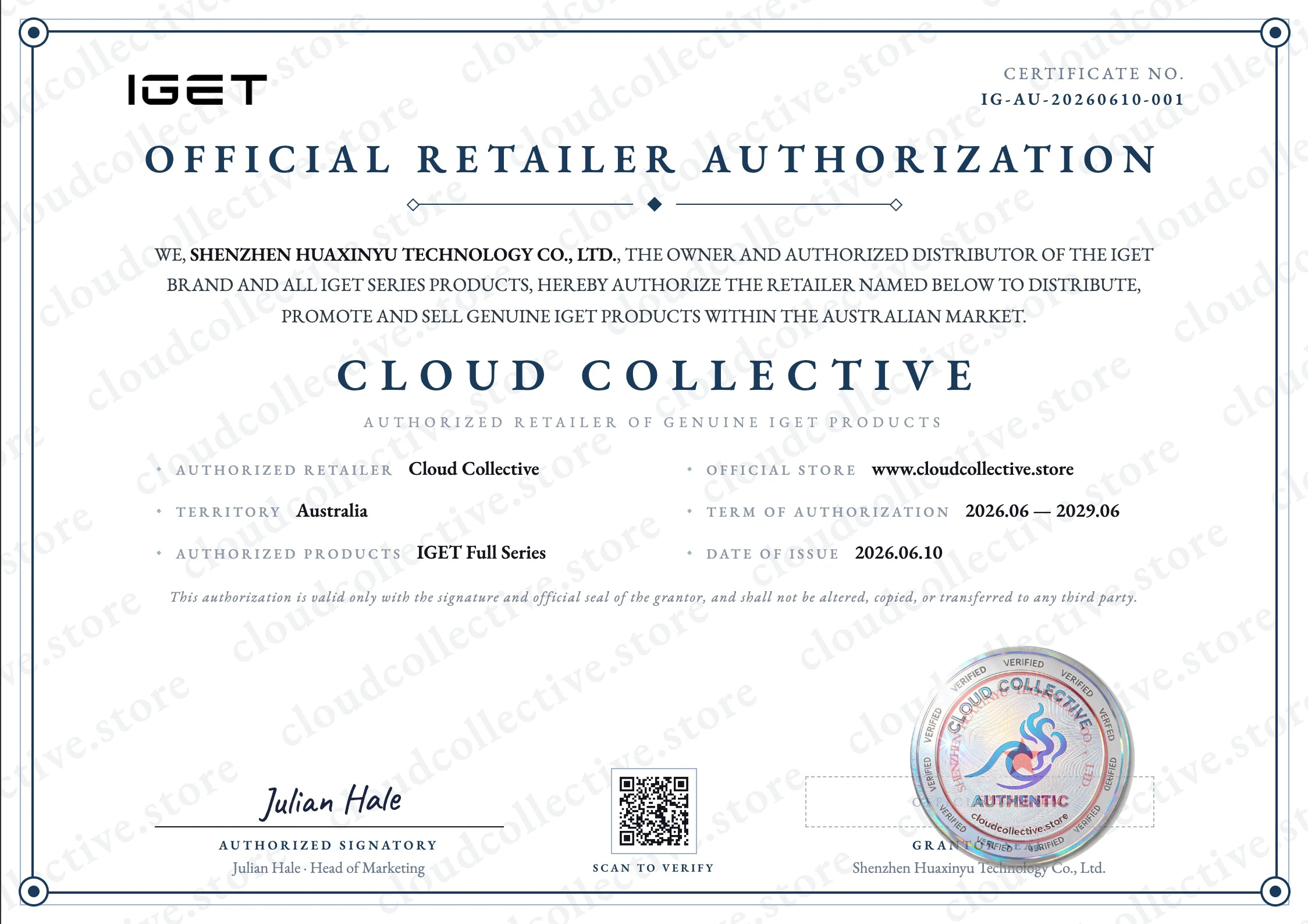 IGET Authorization Certificate