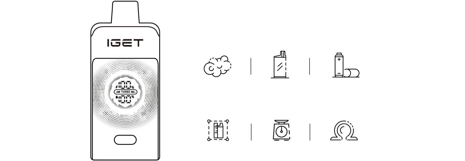IGET One 12000 Puffs — seven colour options with smart curved screen